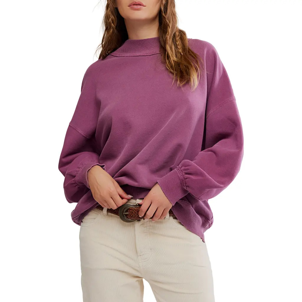 Free People Palm Springs Mock Neck Cotton Fleece Sweatshirt in Damson at Nordstrom Rack, Size Small | Nordstrom Rack
