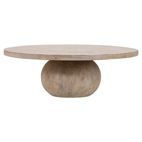 Leonardo Coastal Beach Light Brown Reclaimed Pine Wood Round Coffee Table | Kathy Kuo Home
