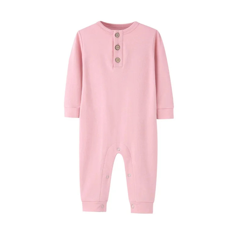 Busydd Baby Boys Girls Rompers Long Sleeve Round Neck Unisex Infant Clothes Button Solid Color Ne... | Walmart (US)