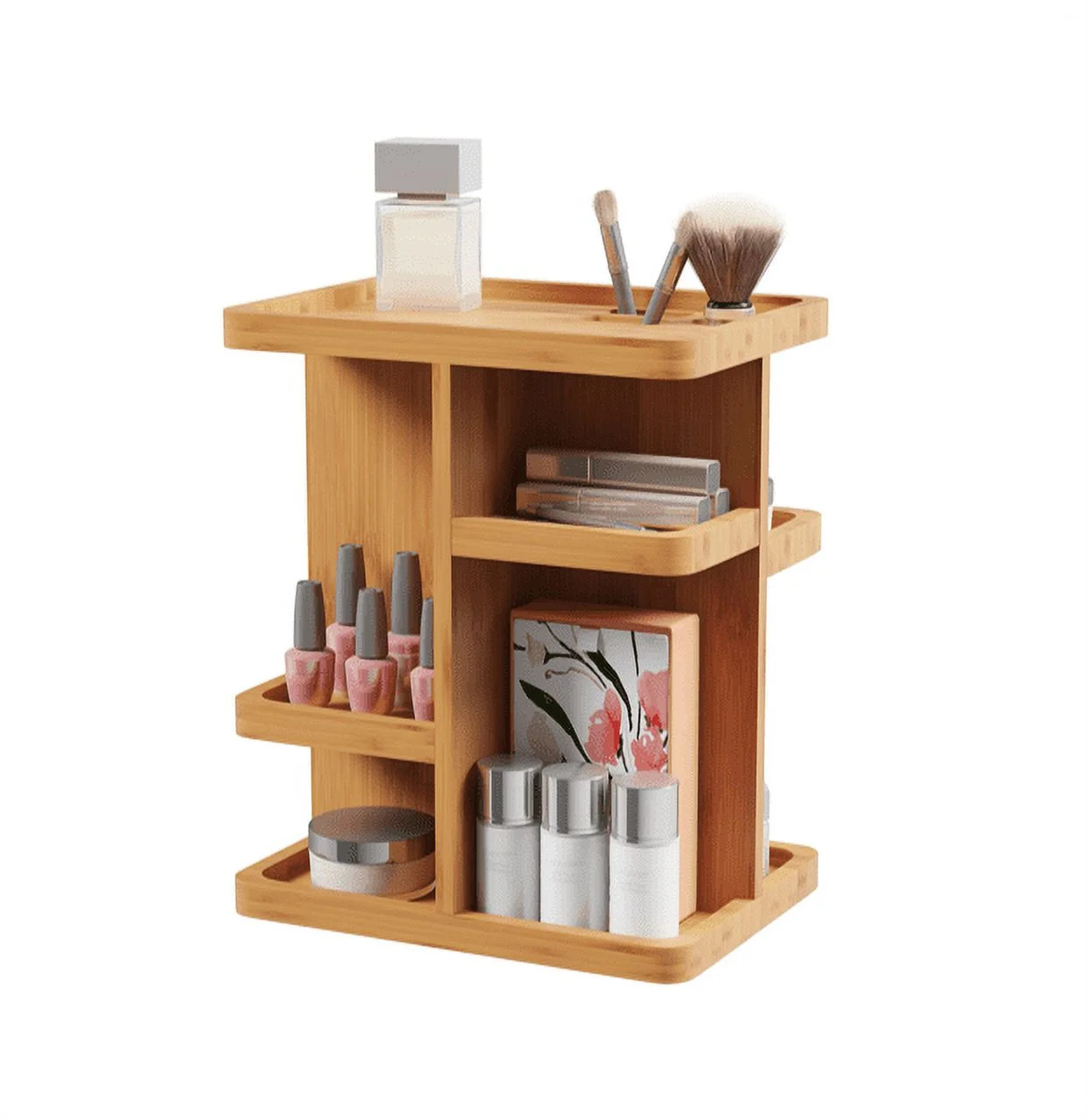 Makeup Organizer – Rotating Eco-Friendly Compact Modern Bamboo Skincare Cosmetic and Vanity Car... | Walmart (US)