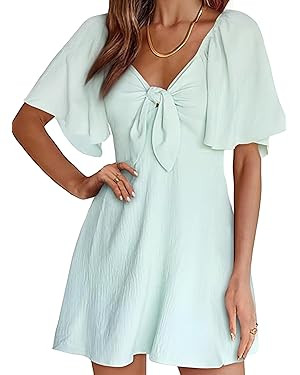 Dokotoo Womens Dresses 2025 Spring Summer Deep V Neck Elegant Bow tie Mini Dress S-XL | Amazon (US)