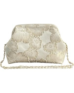 OYOANGLE Women's Wedding Clutch Purse Bridal Flower Floral Embroidered Kiss Lock Shoulder Bag Han... | Amazon (US)