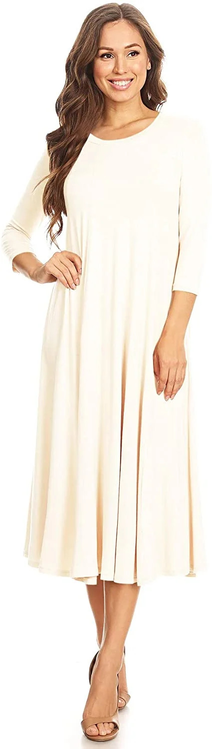 Women's Casual Basic Comfy 3/4 Sleeve Flare A-line Midi long maxi Dress | Walmart (US)