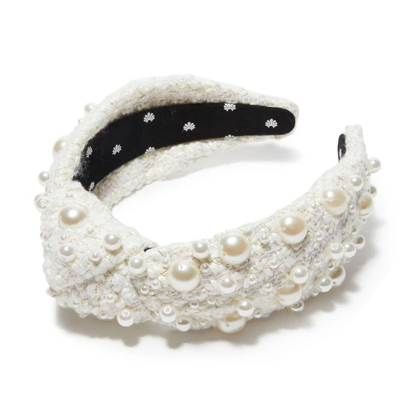 IVORY MULTI PEARL TWEED KNOTTED HEADBAND | LELE SADOUGHI