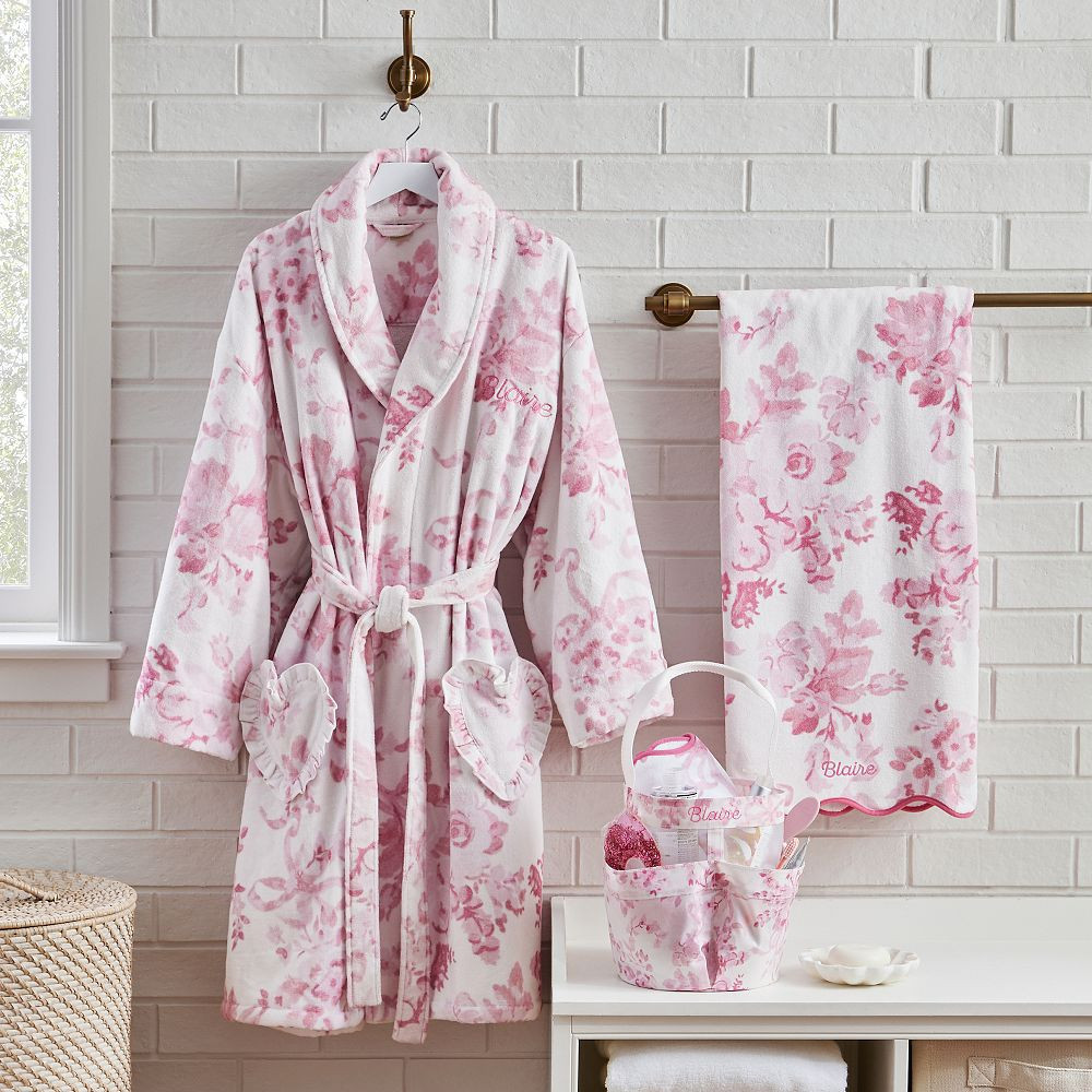 LoveShackFancy Shower Caddy + LoveShackFancy Bath Towel + LoveShackFancy Robe Small/Medium, Pink | Pottery Barn Teen