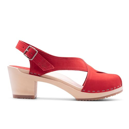 Sandgrens Handmade Swedish Wood Clogs for Women, High Heel Sandal US 10 | Morocco Red Nubuck LT, EU 41 | Amazon (US)