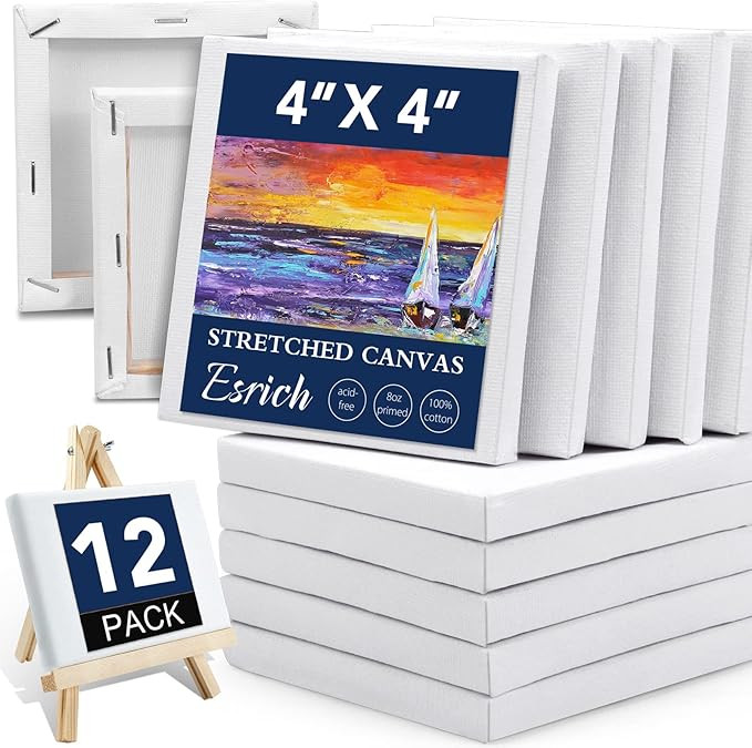 ESRICH Mini Stretched Canvas 12 Pack 4x4inch, 2/5''Profile Art Primed Canvases for Painting, 100%... | Amazon (US)