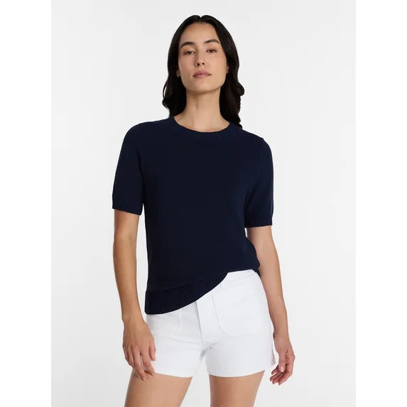 Time and Tru Women's Crewneck Sweater with Short Sleeves, Lightweight, Sizes XS-XXXL | Walmart (US)