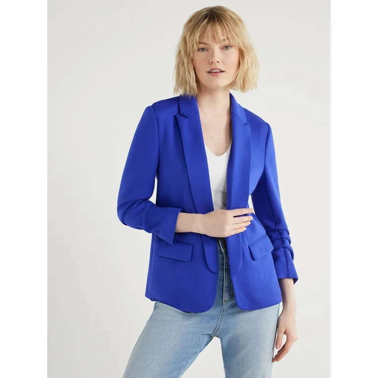 Scoop Women's Relaxed Scuba Knit Blazer with Scrunch Sleeves, Sizes XS-XXL | Walmart (US)