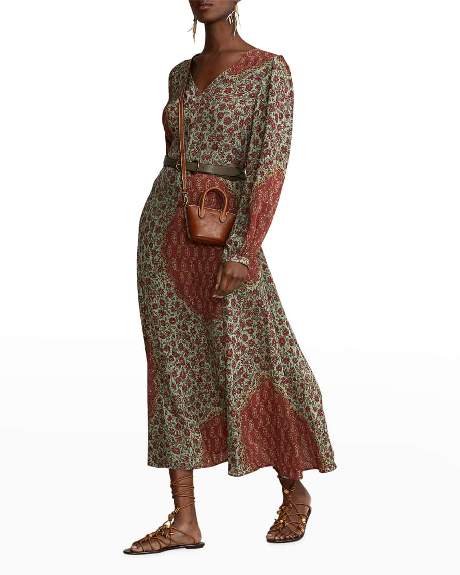 Polo Ralph Lauren Blouson-Sleeve Fluid Crepe Maxi Dress | Neiman Marcus