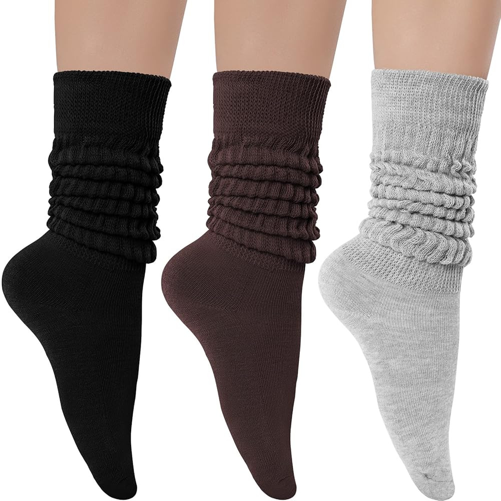 Witwot 3 Pairs Women's Slouch Socks Knit Knee High Tube Scrunch Sock Size 6-11 | Amazon (US)