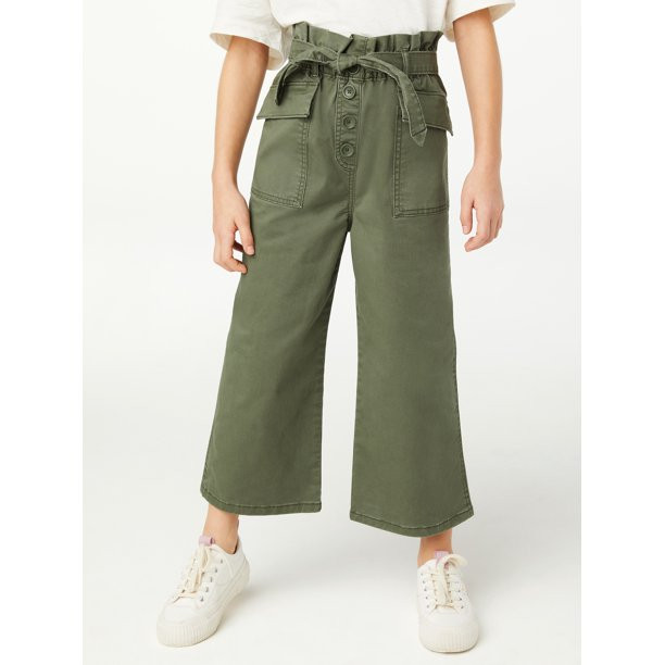 Free Assembly Girls High-Rise Wide Leg Belted Crop Pants, Sizes 5-18 | Walmart (US)