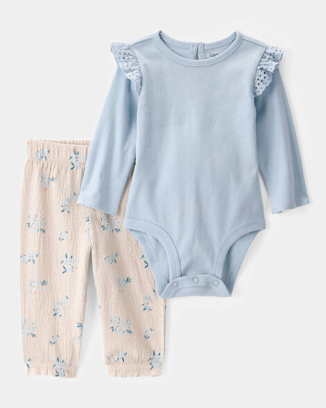 Baby 2-Piece Bodysuit & Floral Pant Set - Blue/Ivory | Carter's Inc