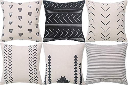 DEZENE Throw Pillow Covers for Couch,6 Pack,Natural Linen Look Fabric,Modern Geometric Patterns,D... | Amazon (US)