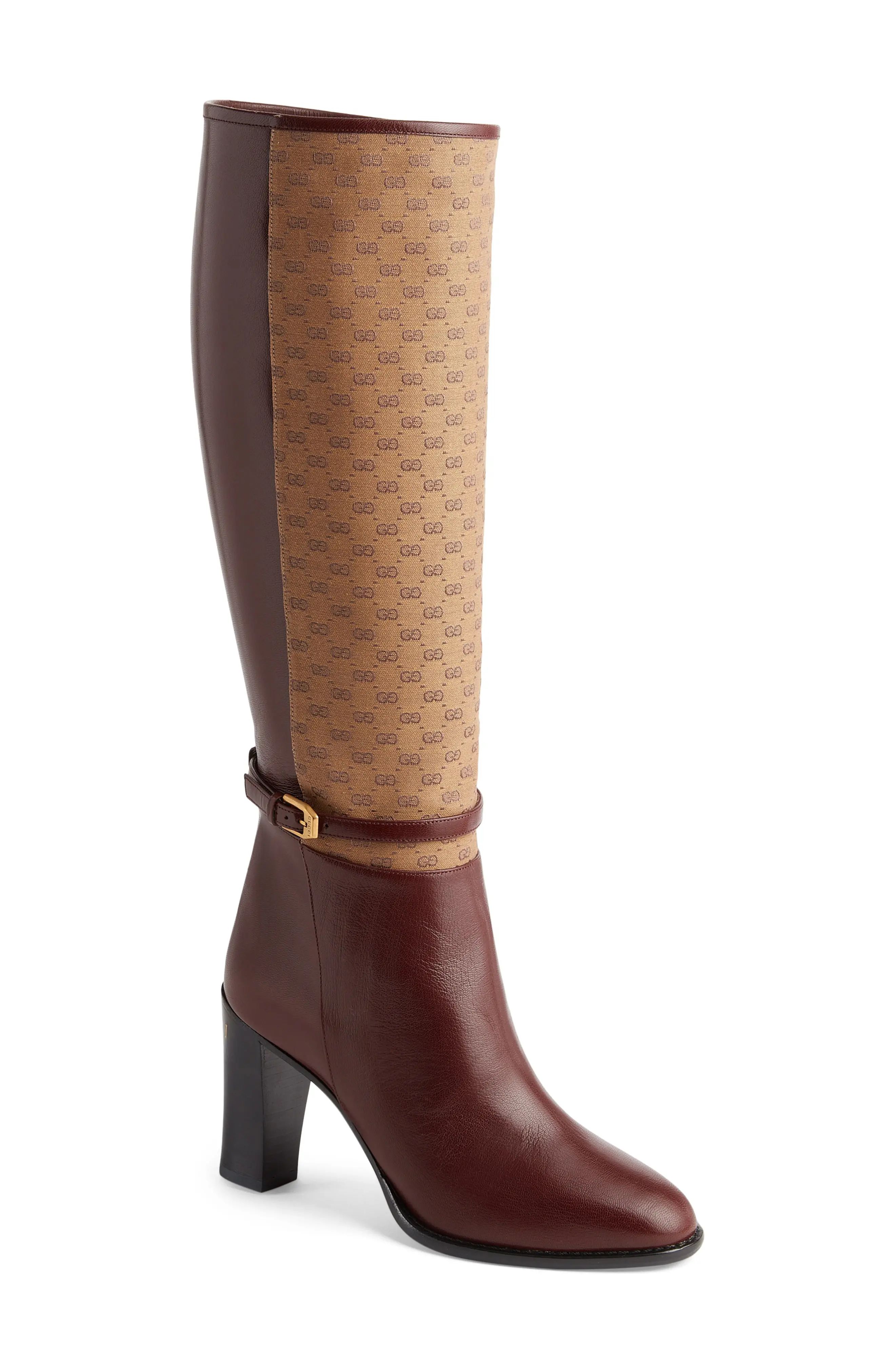 Gucci Finn Mixed Media Tall Boot, Size 12Us in Vintage Bordeaux/Dark Brown at Nordstrom | Nordstrom
