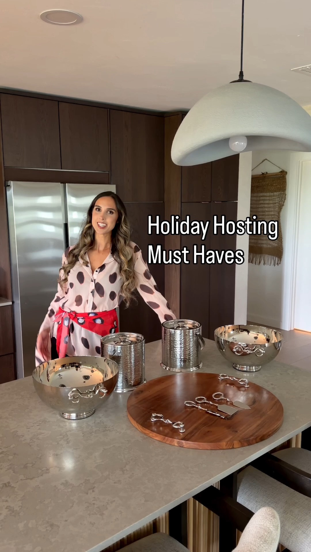 my favorite high end style hosting must haves from @ballarddesigns!! This two tiered adjustable shelf, ice containers, charcuterie board, and oversized bowls are everything you need for holiday hosting this season!! #BallardDesignPartner