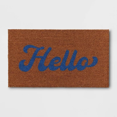 1'4"x2'4" 'Hello' Coir Doormat Natural/Blue - Room Essentials™ | Target