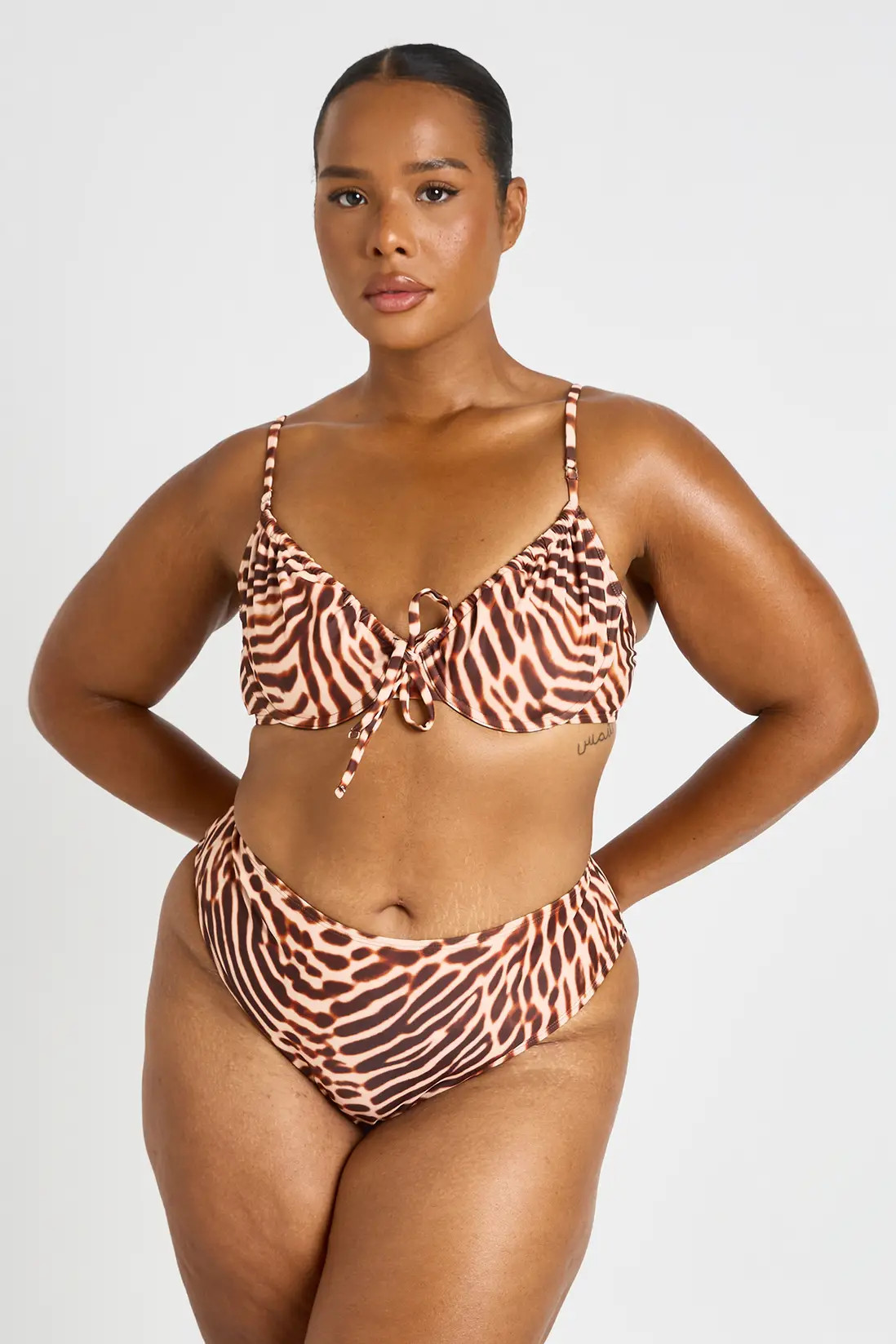 Chocolate Plus Abstract Underwired Bikini Top And High Waist Bikini Bottom | Boohoo USA | boohoo (US & Canada)