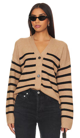 Geneva Cardigan in Camel Black Stripe | Revolve Clothing (Global)