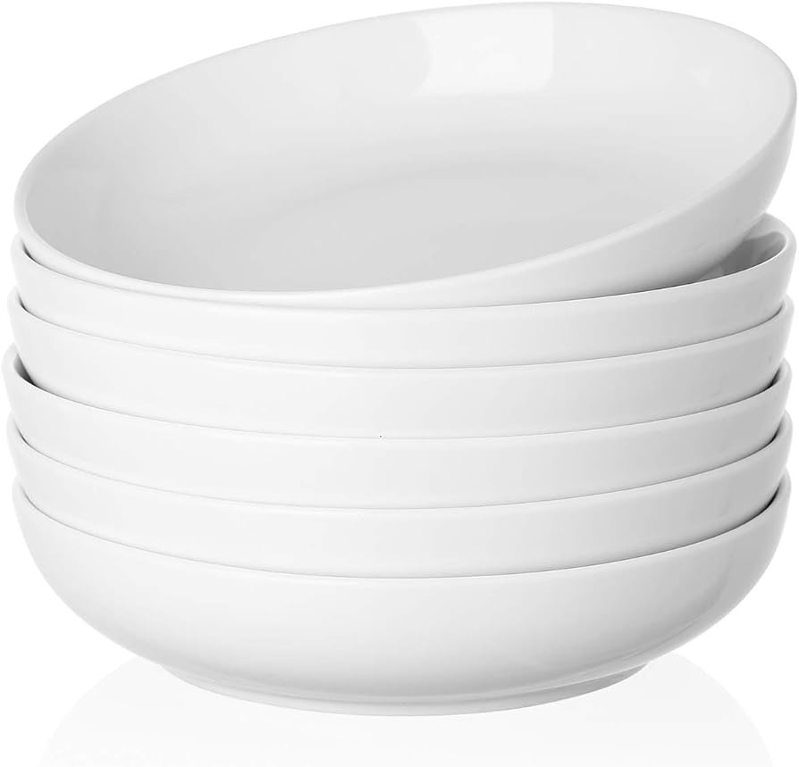 Sweejar Ceramic Pasta Bowls Set, 23 OZ for Salad, Soup, Cereal, Set of 6 (White) | Amazon (US)