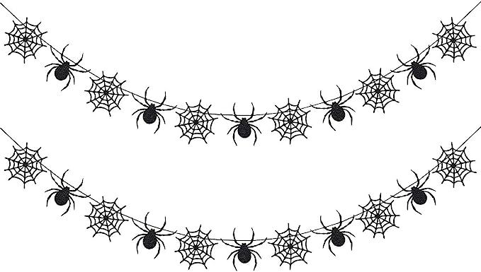 LeeSky 2Pcs Black Glitter Spiderweb Garland- Halloween Party Decorations,Halloween Spider Decor,H... | Amazon (US)
