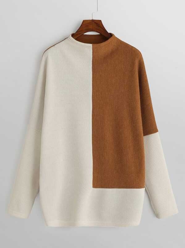 Two-Tone Mixed Knit Sweater | SHEIN