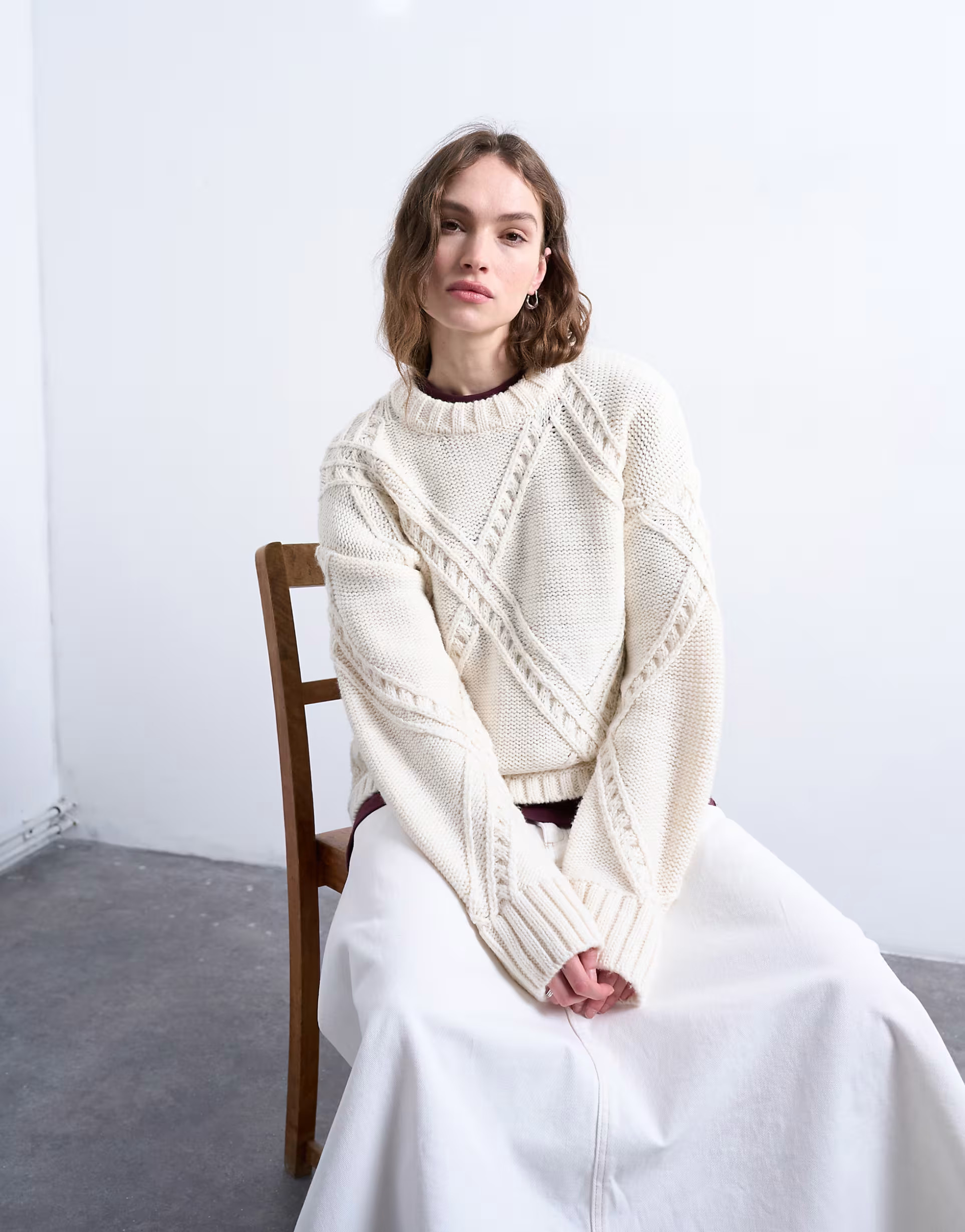 Topshop knitted argyle jumper in cream | ASOS (Global)