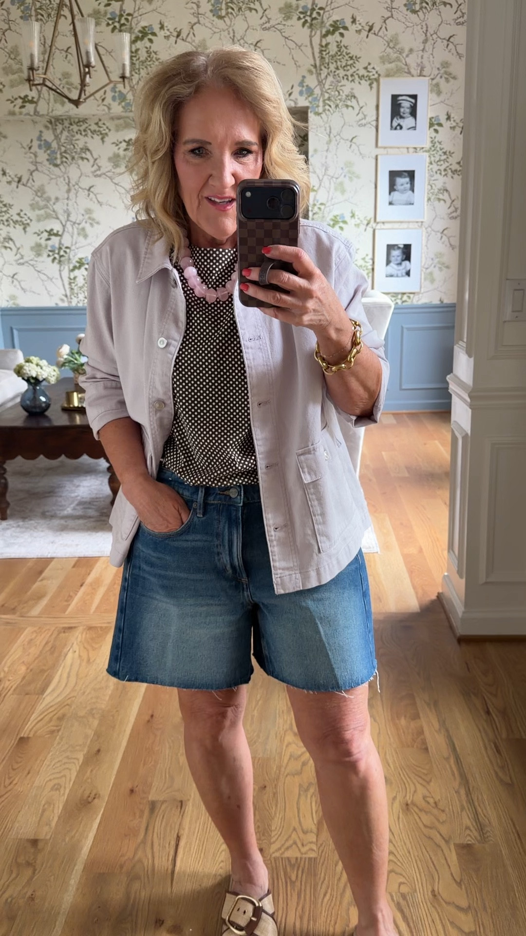 Size medium in jacket and tee 
Size 29 reg in shorts. They rest on your hips, kind of saggy.  
Denim shorts loose fit denim shorts, spring outfit spring 2026 outfits

#LTKOver40 #LTKPetite #LTKSaleAlert