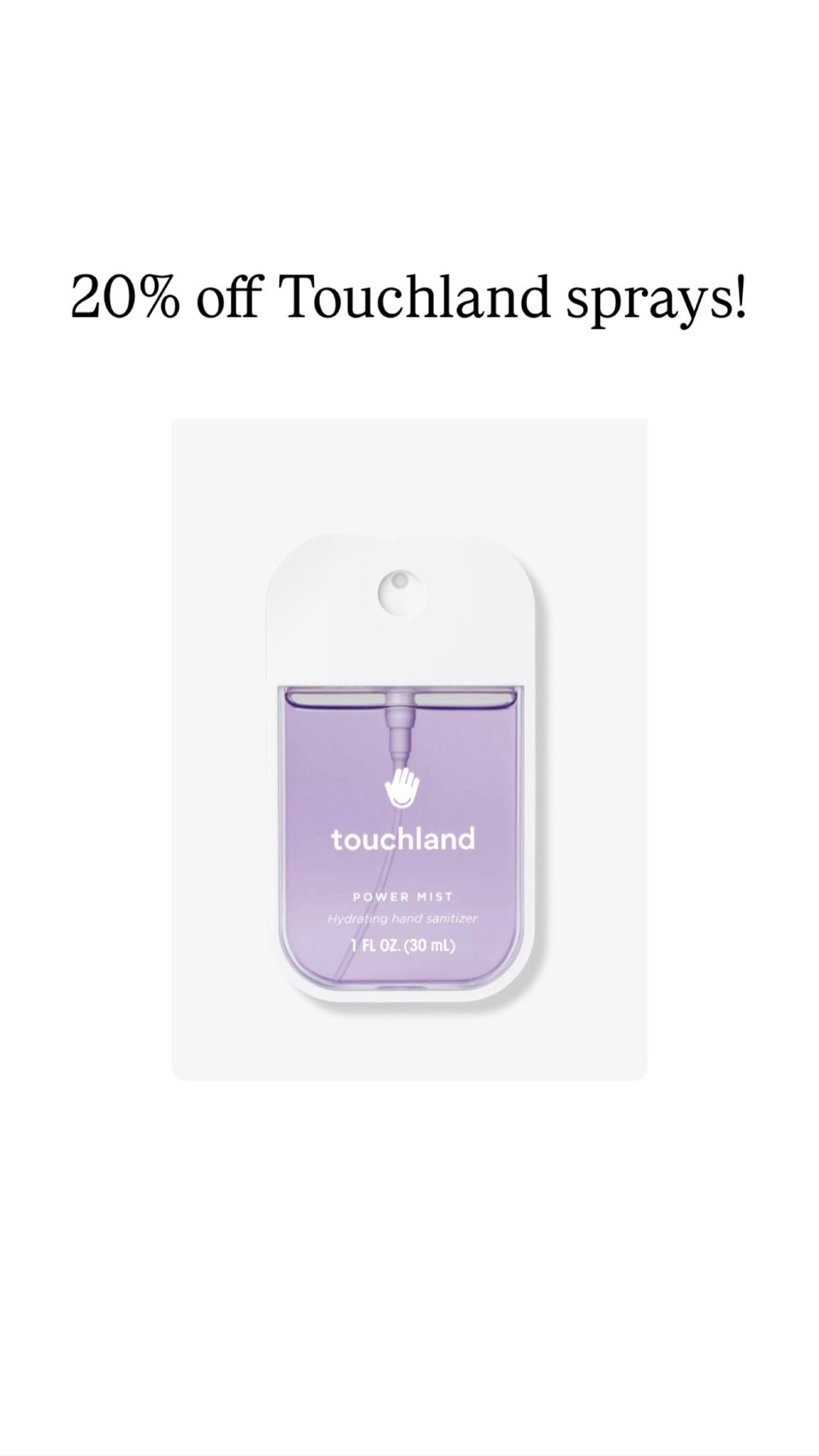 20% off a variety of different Touchland sprays, time to stock up!! 

#LTKBeauty #LTKHome #LTKSaleAlert