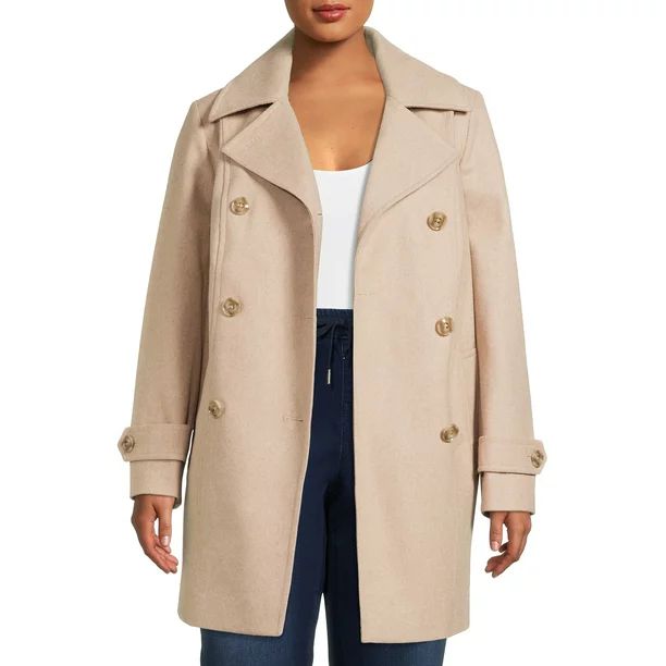 F.O.G. Women's Plus Size Double Breasted Wool Coat | Walmart (US)