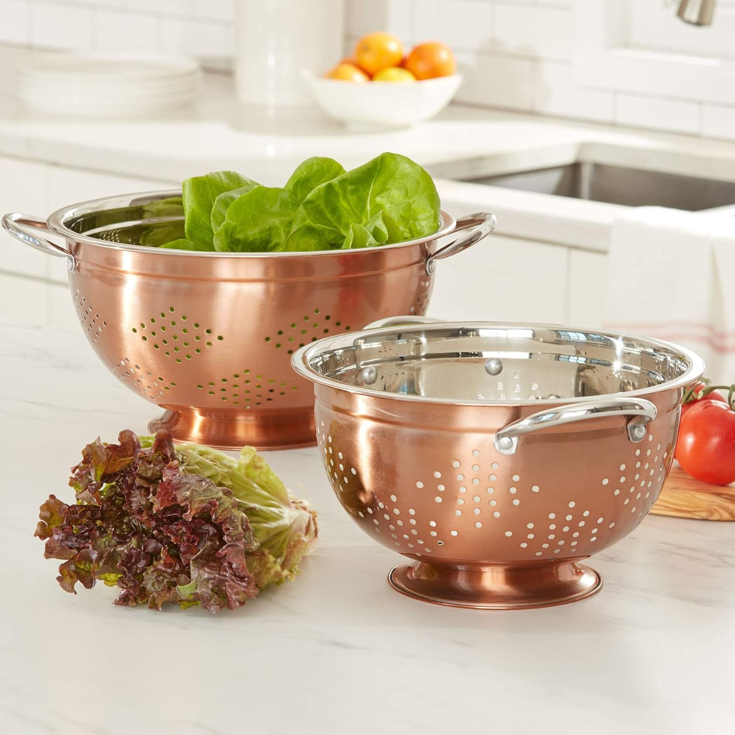 BrylaneHome Set Of 2 Copper Colanders, Copper | Amazon (US)