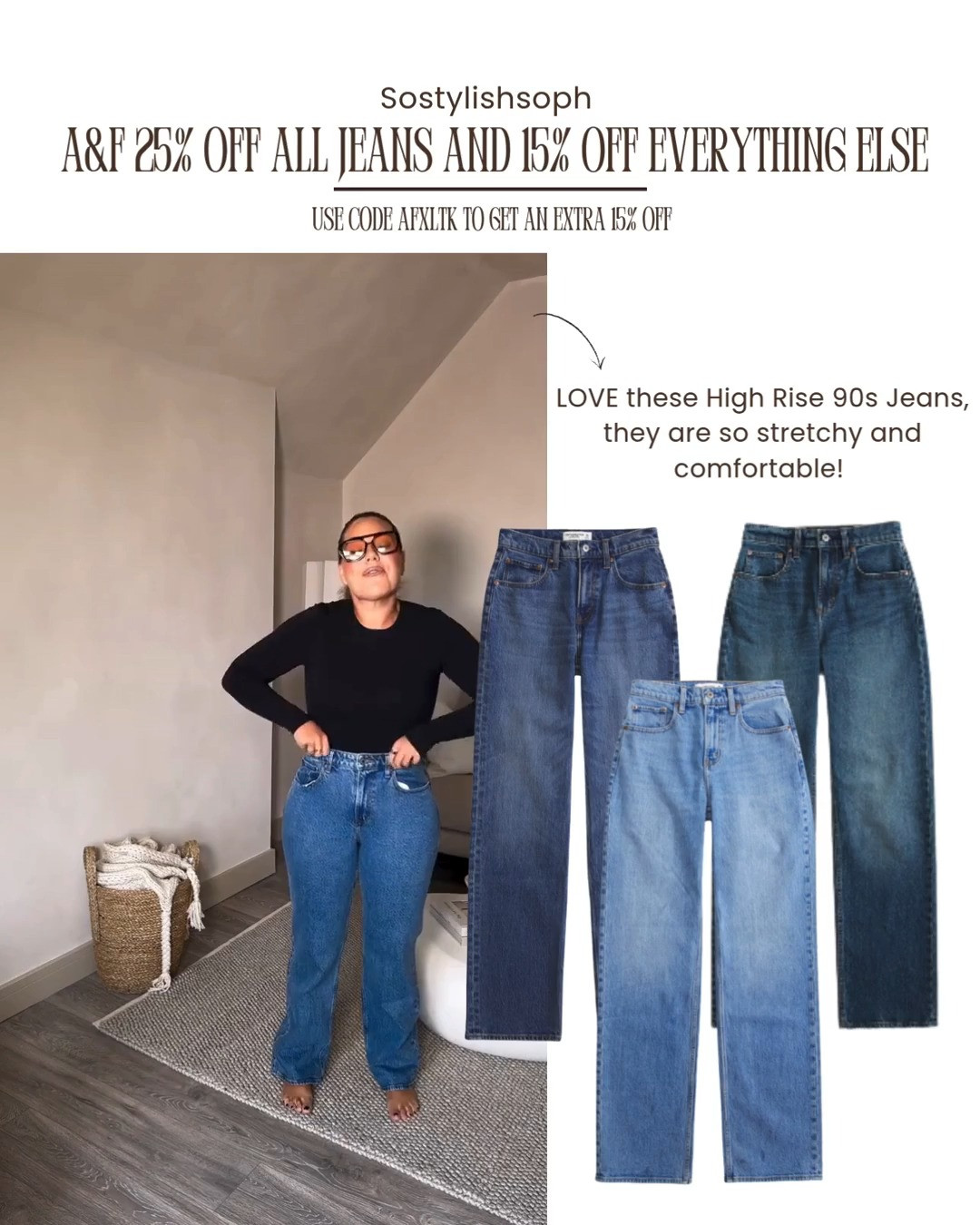 LOVE these High Rise 90s Jeans, they are so stretchy and comfortable! Abercrombie has 25% off all jeans and 15% off everything else. Use code AFxLTK to get an extra 15% off almost everything in stores and online. 

A&F Jeans Outfits, Everyday Denim Looks, Casual Outfit Inspo, Light Wash Jeans, Relaxed Denim Fit, Neutral Basics, Easy Daywear, Off Duty Style, Everyday Wardrobe Staples 

 #LTKuk #LTKsummer #LTKautumn