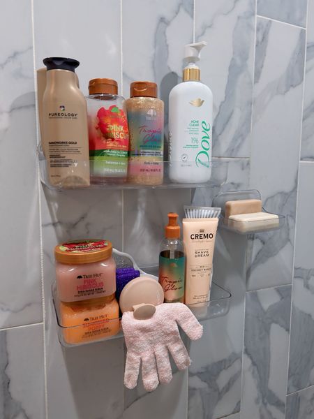Loooooove these shower shelves! They actually hold all my stuff! And don’t budge! 

Linking my favorite washes, scrubs and holy grail shampoo for my babes! 

shower shelves, home decor, home organizing, home organization