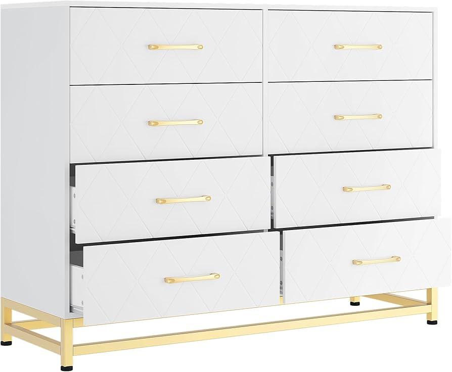 Dresser for Bedroom 8 Drawer Dresser & Chest of Drawers, Wooden Dresser Wide Dresser, Metal Handl... | Amazon (US)