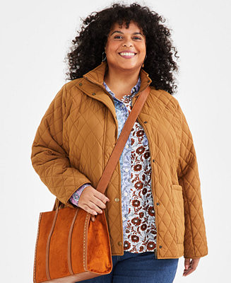 Style & Co Plus Size Diamond-Quilted Long-Sleeve Coat, Created for Macy's - Macy's | Macy's