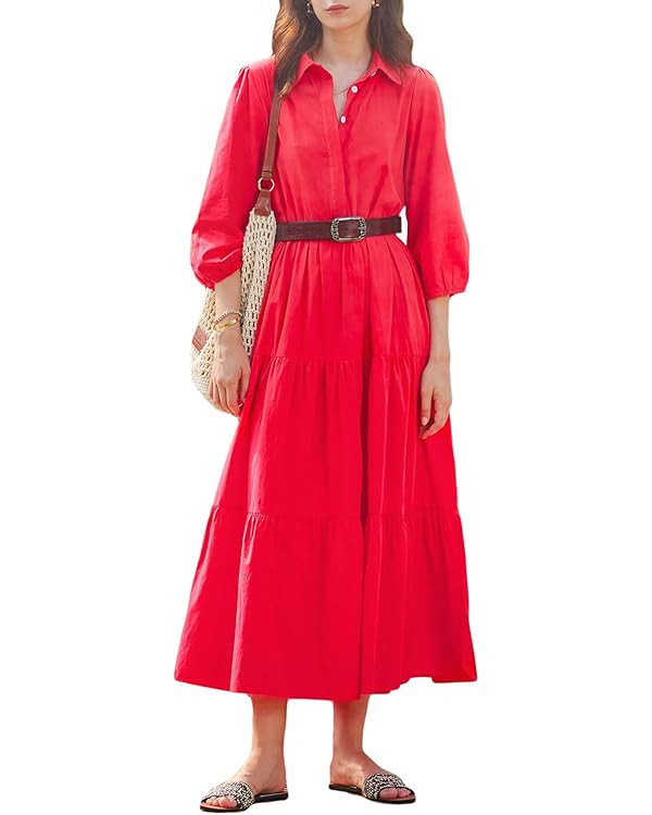 Women Flowy Maxi Dresses Casual V Neck Smocked Tiered Babydoll Sundress Beach Long Skirt with Poc... | Amazon (US)