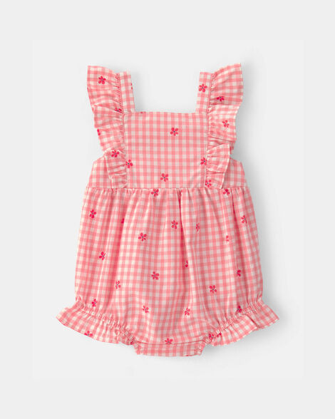 Baby Girl Gingham Flower Romper - Pink | Carter's Inc