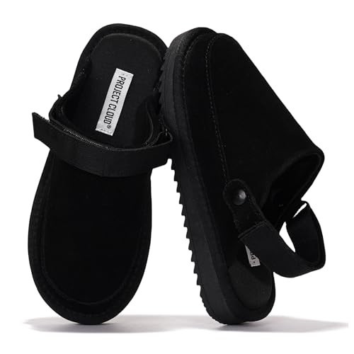 Project Cloud Kids Clogs Genuine Leather with Back Strap - Memory Foam & Lightweight Slip-on Boys and Girls Sandals Adjustable Straps & Non-Slip Clogs for Kids Sandals(LilGoldstar, BLKSUEDE, 10) | Amazon (US)