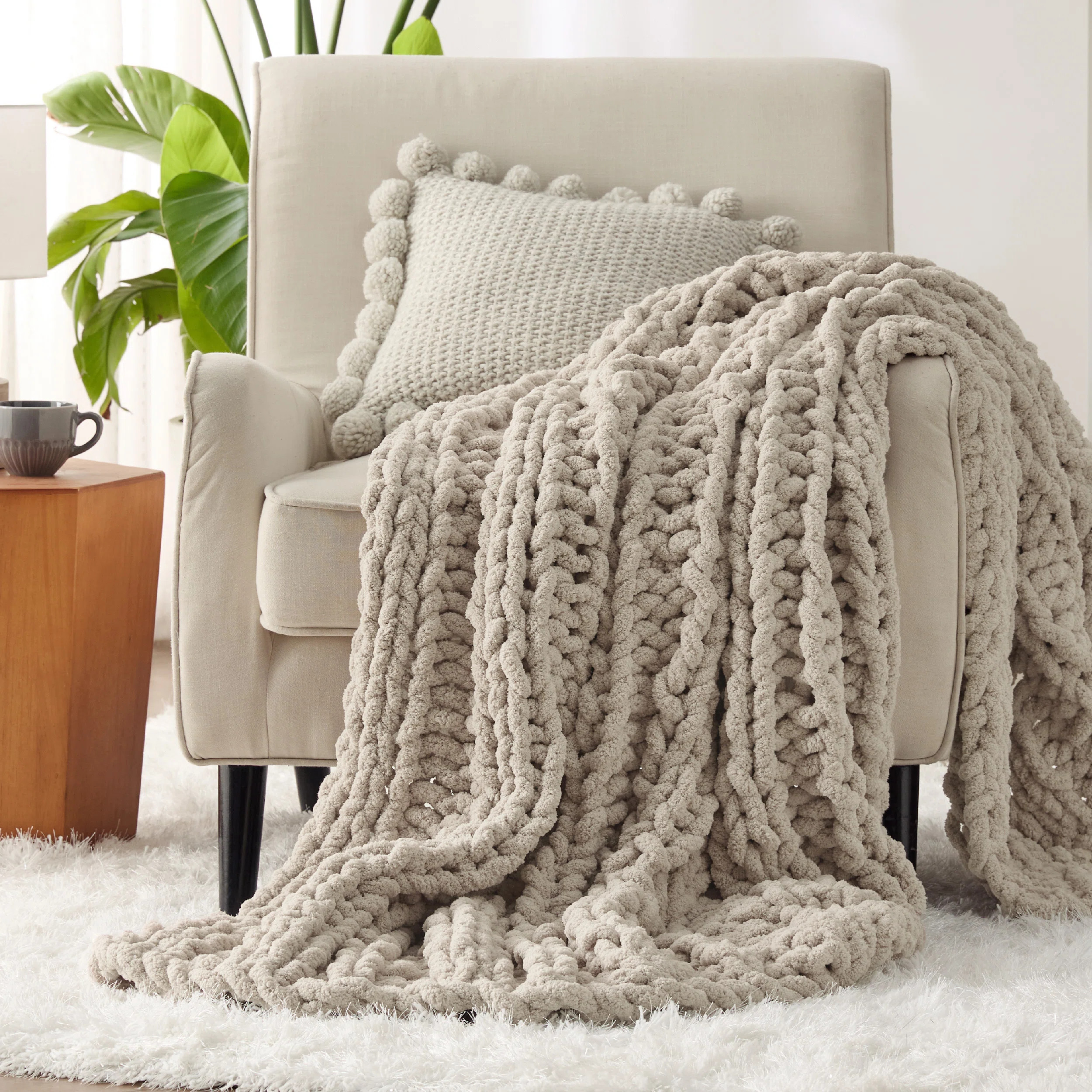 Bedsure 100% Hand Knit Chenille Chunky Throw Blanket For Couch | Wayfair North America