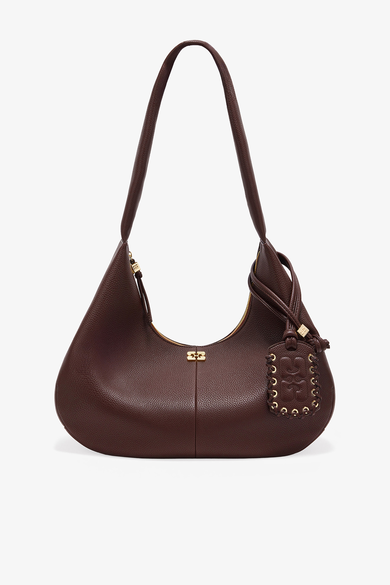 Brown Grained Medium Hobo Bag | Ganni