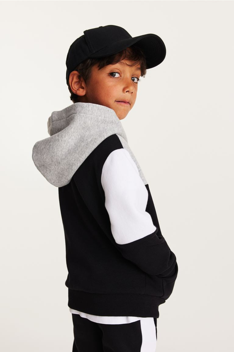 Hoodie - Black/color-block - Kids | H&M US | H&M (US + CA)