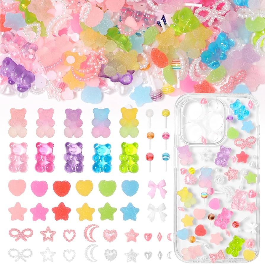 400 Pcs Candy Junk Case Charms Kit, Color Gummy Bear Lollipop Star Heart Charms for Junk Cases, P... | Amazon (US)