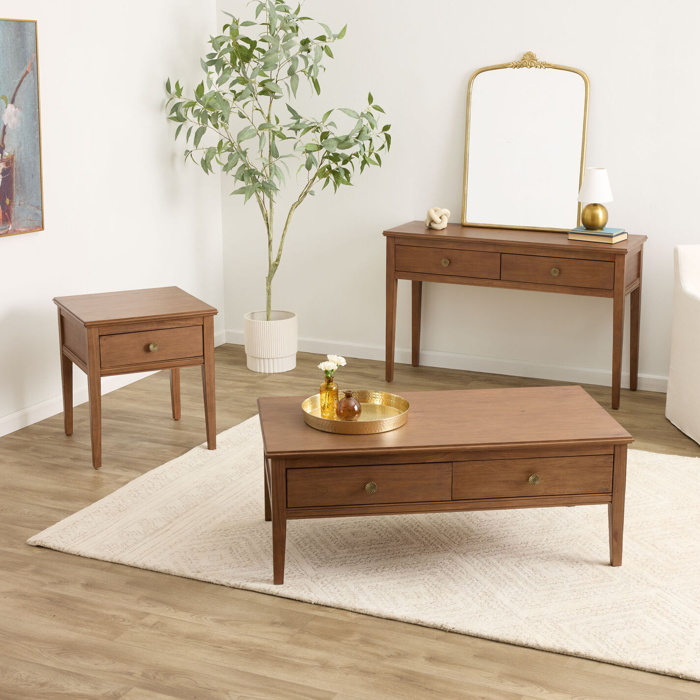 Becker Warm Chestnut Pine Wood Coffee Table with Drawers | World Market