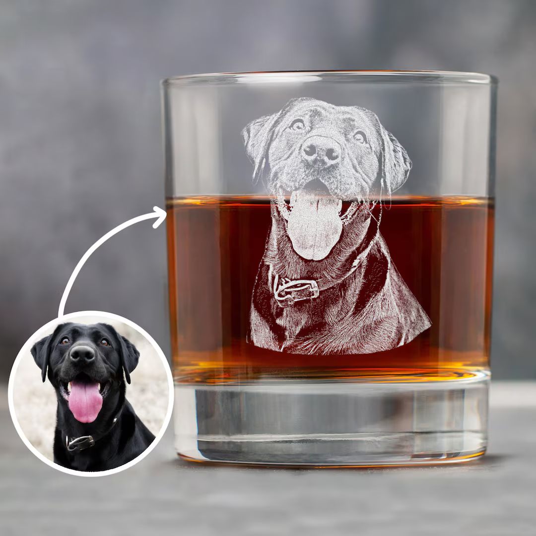 Custom Pet Memorial Photo Rock Glass - Engraved Dog Picture Whiskey Glass | Etsy (US)