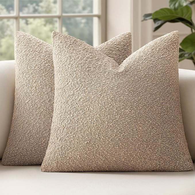 MIULEE 20x20 Inch Decorative Pillow Covers for Couch Bed Set of 2 Textured Boucle Neutral Throw P... | Amazon (US)