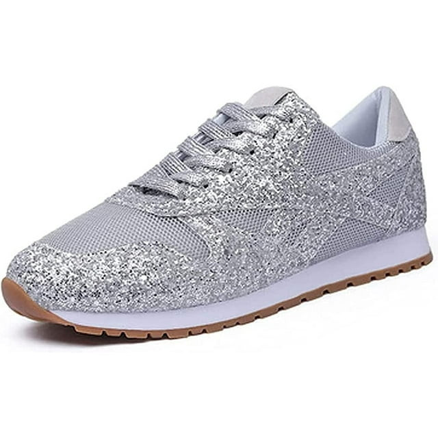 Women's Casual Breathable Crystal Bling Lace Up Sport Shoes Sneakers Glitter Tennis Sneakers Comf... | Walmart (US)