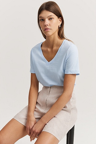 Australian Cotton Slub V-Neck T-Shirt | Country Road