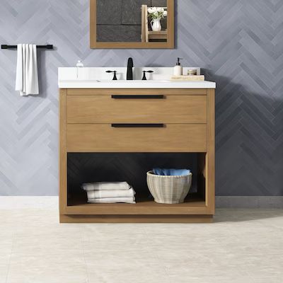 Origin 21  Beecham 36-in Almond Toffee Undermount Single Sink Bathroom Vanity with White Enginee... | Lowe's