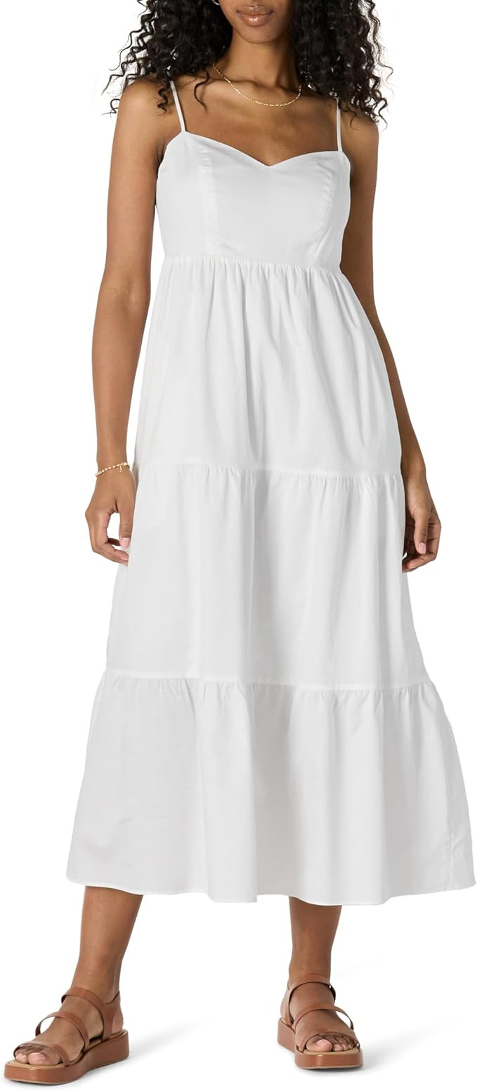 Amazon Essentials Women's Fit and Flare Empire Waisted Cotton Sateen Tiered Maxi Dress | Amazon (US)