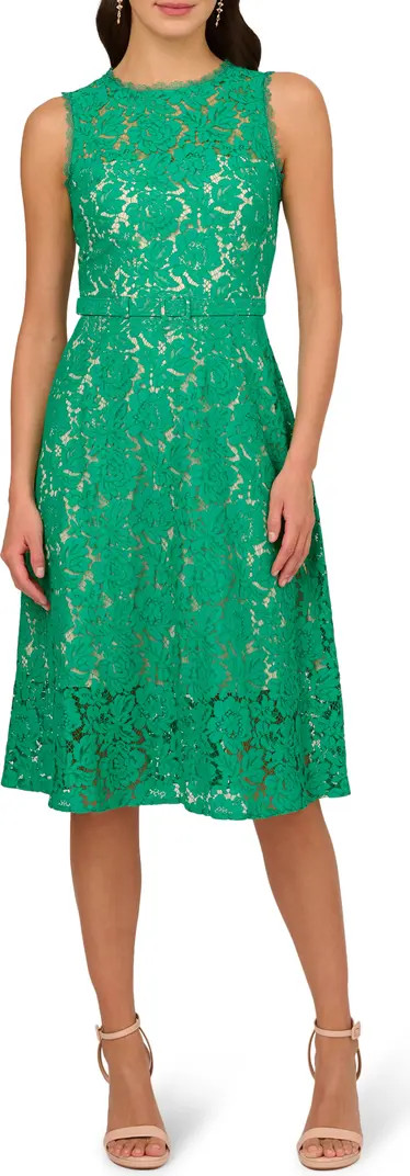Belted Sleeveless Lace Midi Dress | Nordstrom